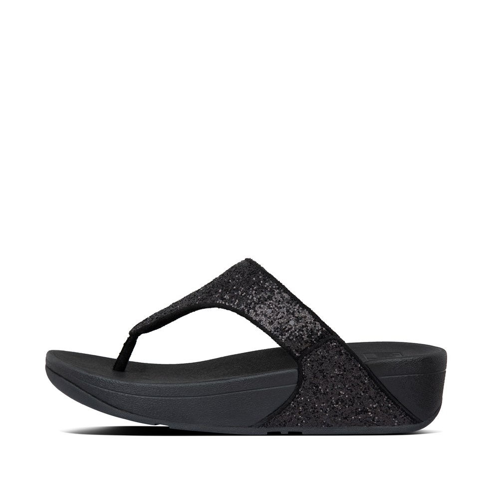 Fitflop Womens Sandals Black - Lulu Glitter Toe-post - VR2498036